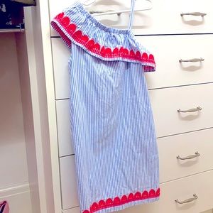 Vineyard Vines Girls Size 10 Ruffle Asymmetrical Pinstripe Summer Dress